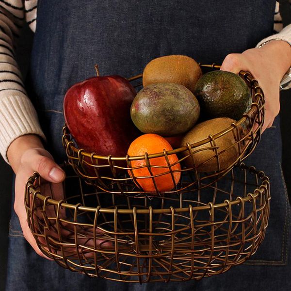 

storage baskets retro iron fruit basket, handcrafted wire bowls, bread snack vegetable basket for kitchen table dining decoration
