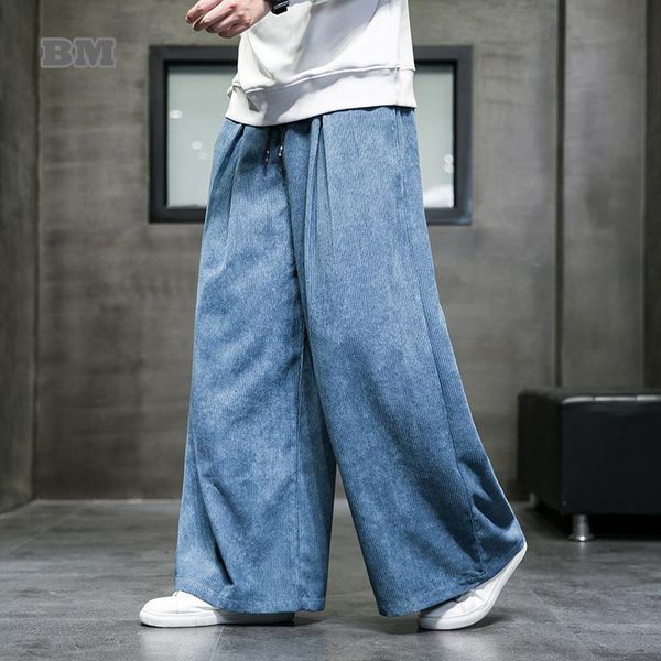 

men's pants chinese style retro plus size wide leg men clothing loose oversize corduroy casual japanese harajuku trousers, Black