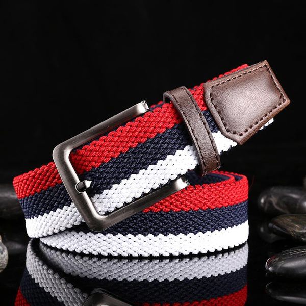 

belts double layer high stretch woven elastic canvas fashion belt men and women pin buckle waistband jeans trouser, Black;brown