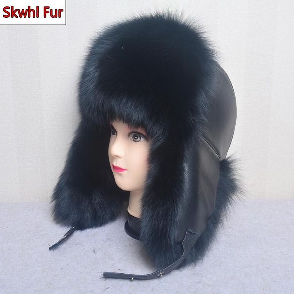 

berets winter 100% real fur hat for women natural silver russian ushanka hats thick warm ears fashion bomber cap, Blue;gray