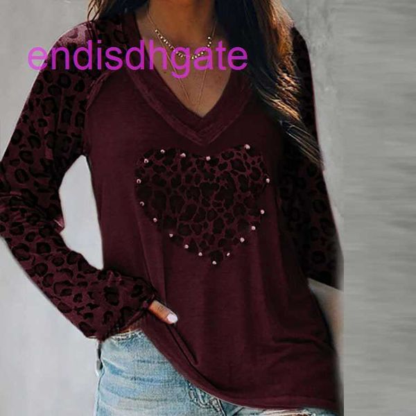 

factory3zd5sleeve 2020 spring urban leisure long printing pullover v-neck loose women's t-shirt, Black;brown