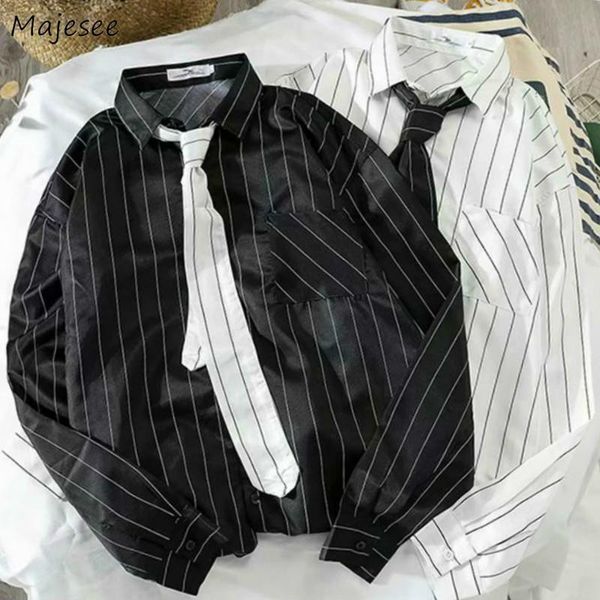 

men shirts loose plus size striped mens korean ulzzang simple all-match retro button new fashion leisure male outwear ins white, White;black