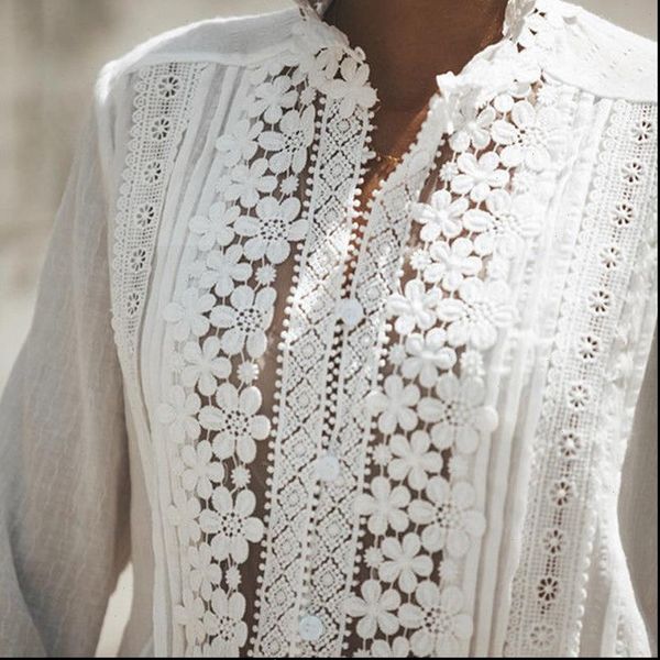 

2019 arrival summer blusa white lace cotton blouse shirt elegant women plus size hollow out shirts women clothes