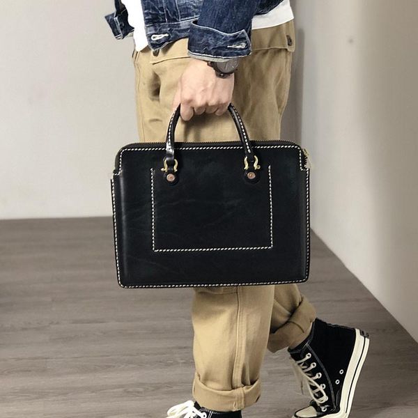 

briefcases retro fashion high-quality first layer cowhide men and women small portable real leather office business lapbag