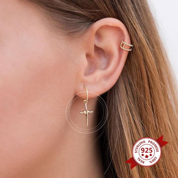 

hoop & huggie 925 sterling silver non-allergenic earring bohemian cross pendant hug party gift accessory, Golden;silver