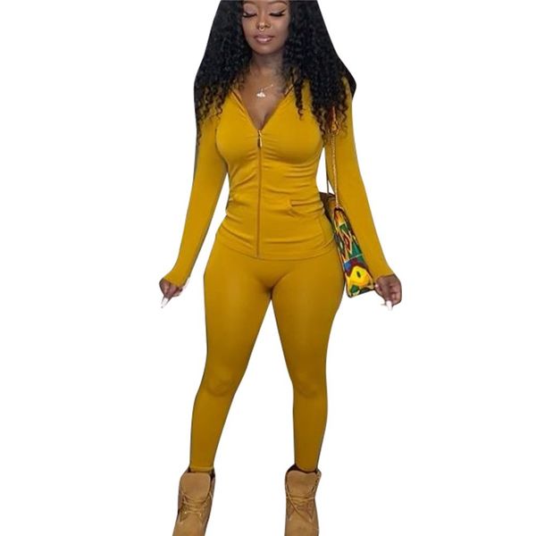 

2021 spring and autumn fashion casual ladies 2-piece sportswear women's two-piece jogging suit solid color long-sleeved jacket and pant, Gray