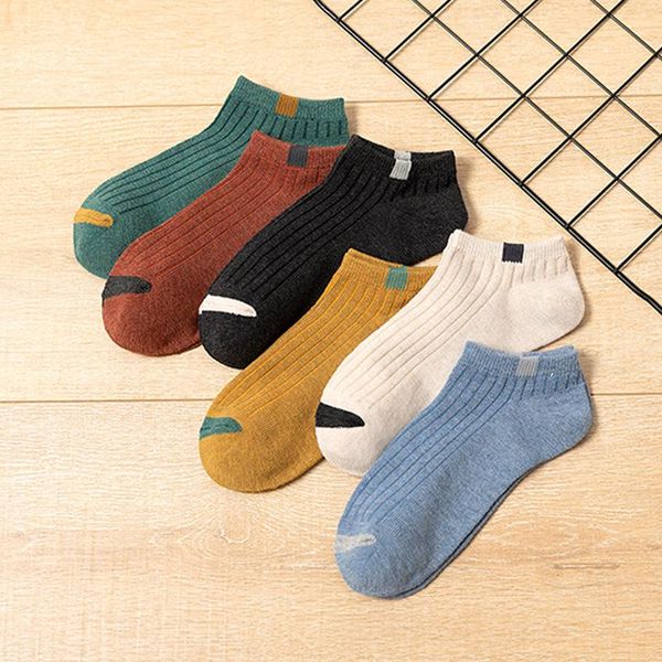 

5 pairs thin men's cotton socks short ankle spring summer sports sweat absorption square invisible breathable male boat socks, Black