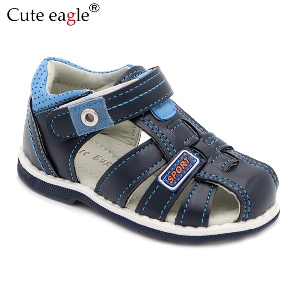 Sevimli Kartal Yaz Erkek Ortopedik Sandalet PU Deri Toddler Çocuk Ayakkabı Erkek Kapalı Toe Bebek Düz Ayakkabı Boyutu 20-30 Yeni 210306