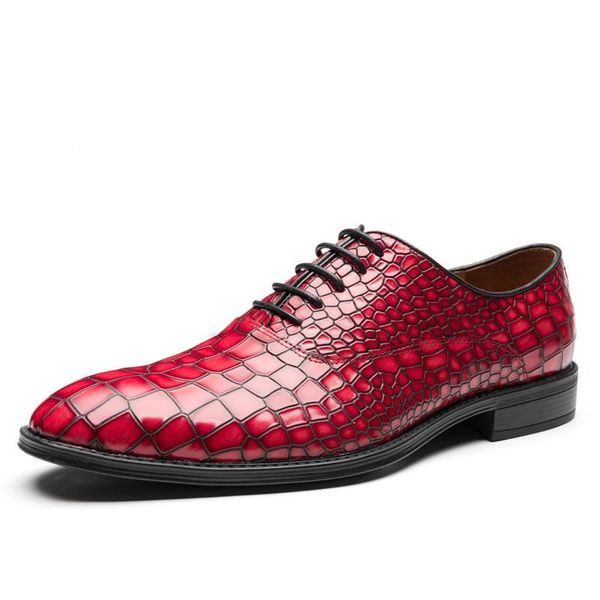 

dress shoes men genuine leather crocodile pattern formal classic pointed glossy mens wedding lace up oxford size 46, Black