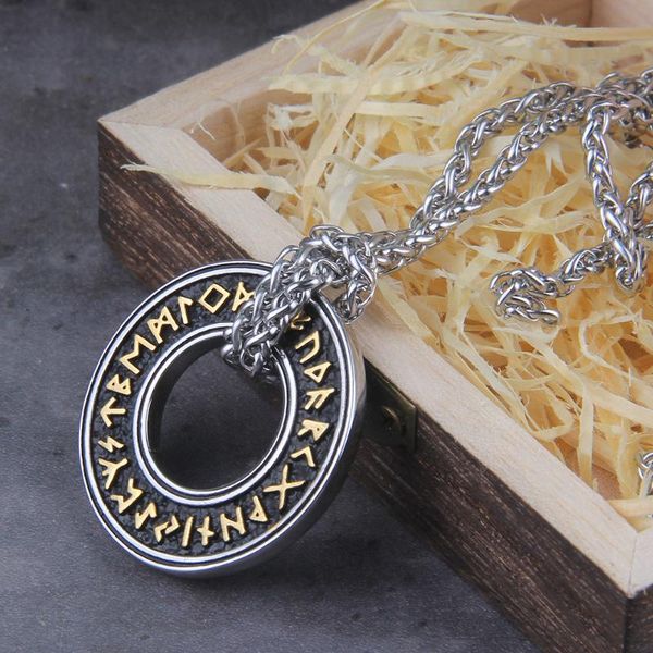 

pendant necklaces never fade stainless steel viking icelandic vegvisir helmet horror in runic circle magical staves men rune amulet, Silver