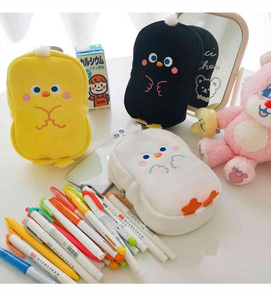 

cute chicken plush storage korea cosmetic bag student pencil case portable cases girls flannel soft makeup kids coin