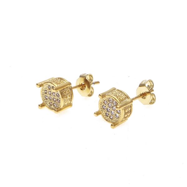 

luxury design 18k gold plated cz micro pave brass stud earring for men women, Golden;silver
