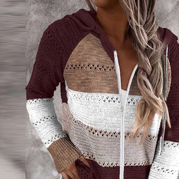 

50 fashion casual patchwork woman sweaters long sleeves hooded sweater cardigan blouse zipper ladies drop shipping, White;black