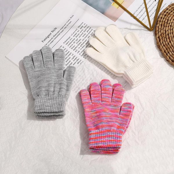 

children's mittens fall/winter baby gloves fashion solid color cold-proof warm knit for school children aged 3-8, White