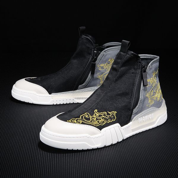 

autumn antique cloth chinese style high board men's shoes in national fashion tang dynasty, Black