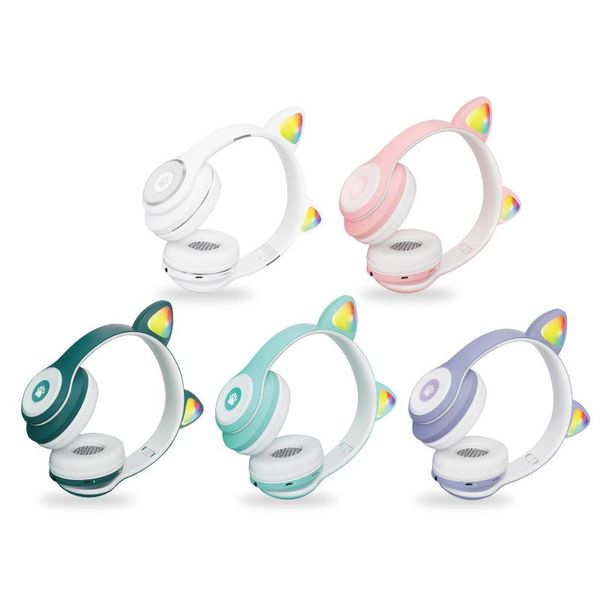 

headphones & earphones bluetooth 5.0 portable semi-open design luminous cute cat ear headset stereo card