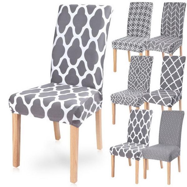 

chair covers urijk gray printing removable dining room soft cover stretch seat for el banquet wedding party 1/2/4/6pcs