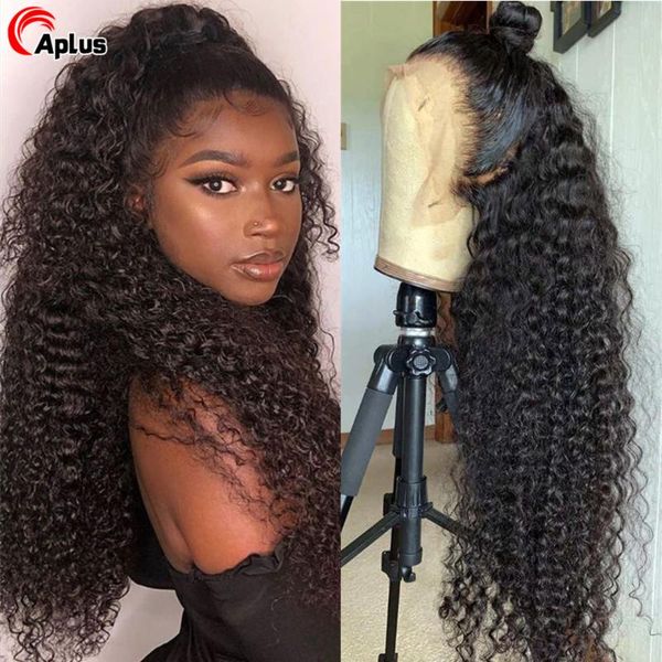 

lace wigs 360 frontal kinky curly human hair 13x4 hd wig 4x4 5x5 closure for black women, Black;brown