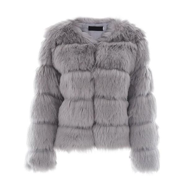 

women's fur & faux 2021 artificial outerwear o-neck short coats long sleeve thick warm coat covered button gilet winter jacket, Black