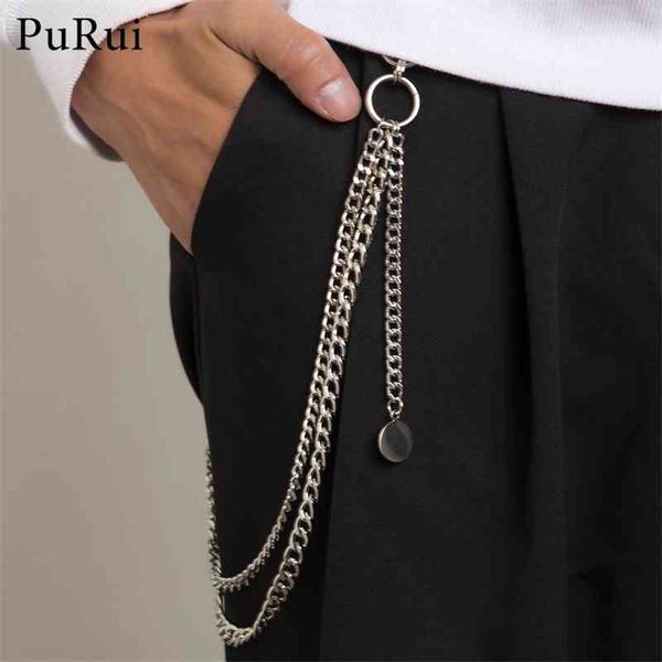 

punk hip hop trendy double layer belt key waist pants chains jeans long metal clothing accessories body jewelry, Silver