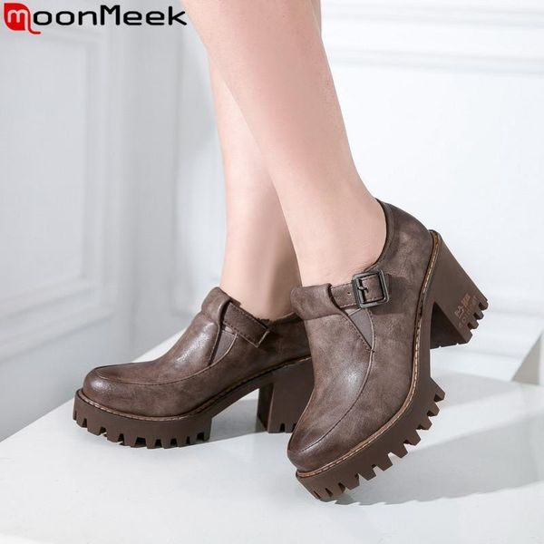 

dress shoes moonmeek 2021 spring autumn women round toe platform high heels elegant big size 34-431, Black
