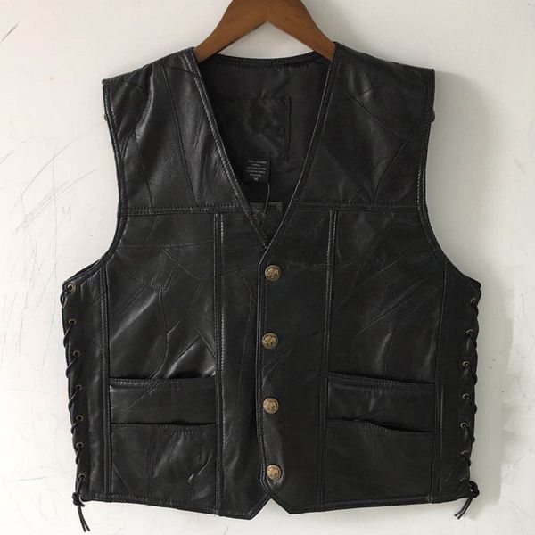 

men's v-neck leather fashion sheep vt, single cht, 2021, Black;white