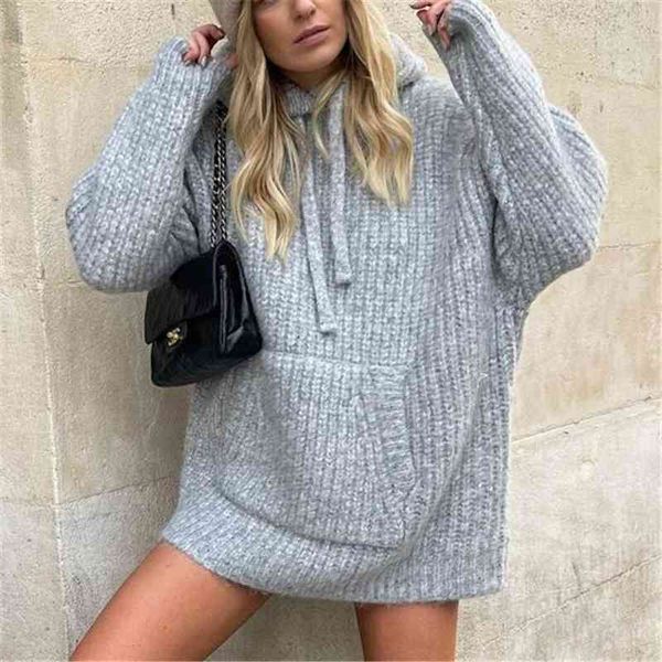 

women's hoodies & sweatshirts causal women solid grey hoodie 2021 fashion ladies loose knitted streetwear female chic pocket hoode, Black