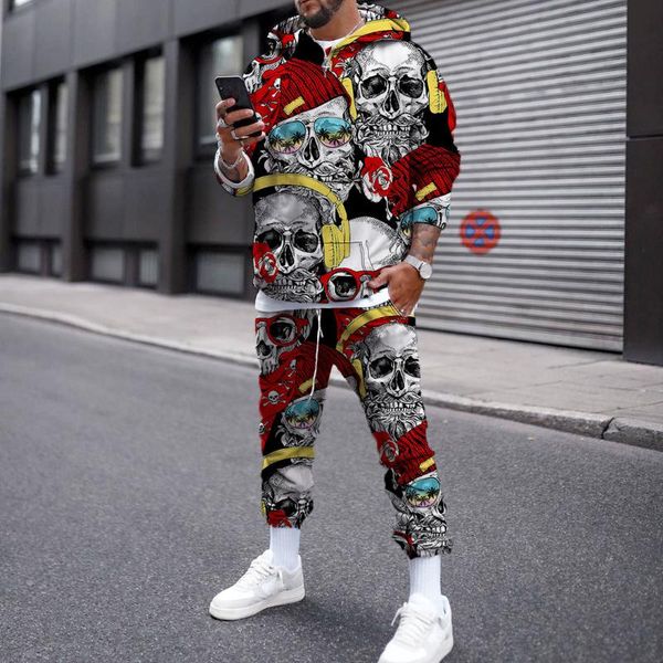 

jogging clothing 2021 men's suit 3d print hoodies and pants set streetwear trendy sets oversized, Black;red