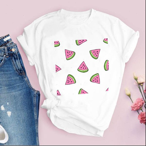 

women graphic cartoon watercolor sweet beach fruit 90s fashion printed lady tees clothing female t shirt womens t shirt, White