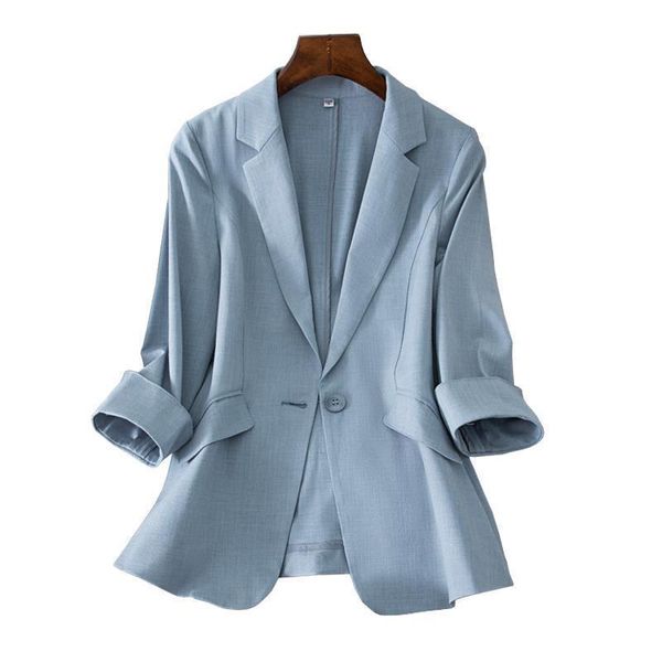 Sonbahar Kore İnce Küçük Takım Elbise Blazer Kadınlar Katı Ceket Ceket 3/4 Kollu Ofis Bayan Takım Femme Moda