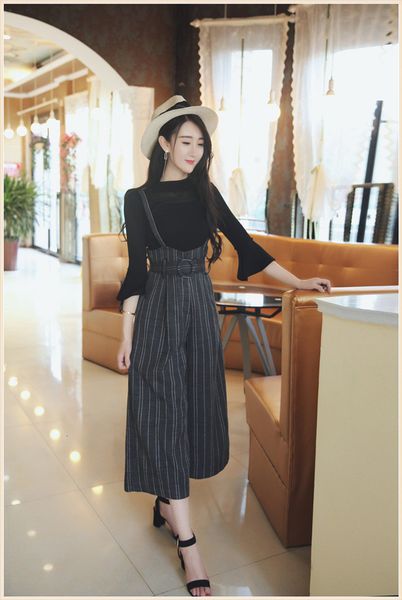

2021 new high waist spring wide leg pants women backless casual loose overalls knitted elegant paysuits big size wxf720 01pf, Black;white