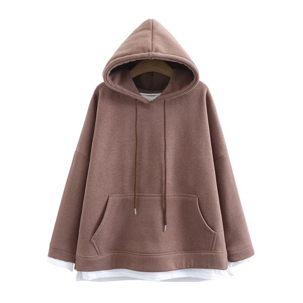 

2021 new winter fleece hoodies womens sweashirts fake two pieces thick warm hoody pullover female clothes solid oversized rw08, Black