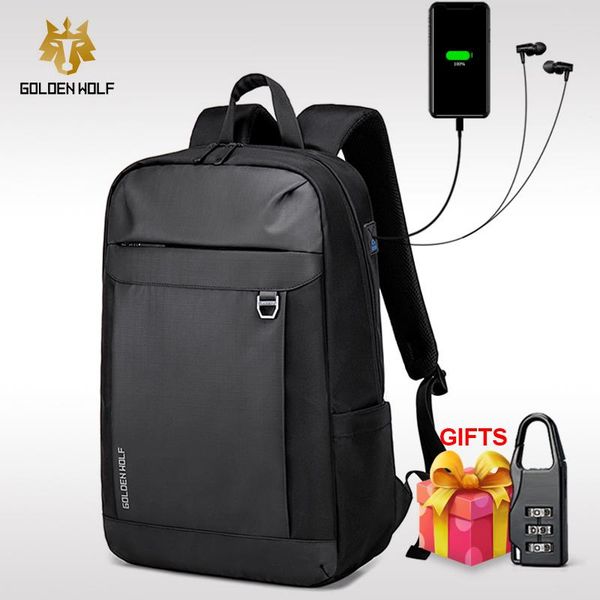 

backpack goloen wolf outdoor usb external charge lapshoulders men anti-theft waterproof travel mochila man