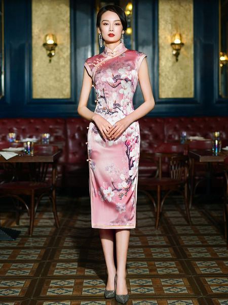 

ethnic clothing qipao evening dresses pink silk cheongsam dress large size cheongsams high end sweet girl chinese oriental, Red