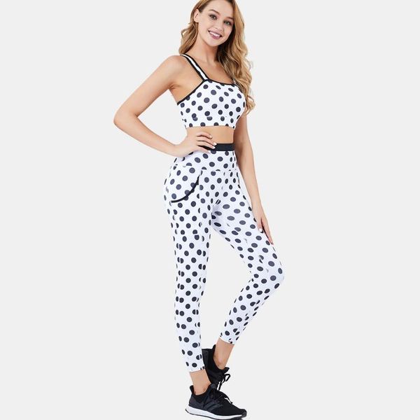

women vital seamless yoga set autumn new yoga suit wave point anti- gather bra sports fitness stretch two-piece, White;red