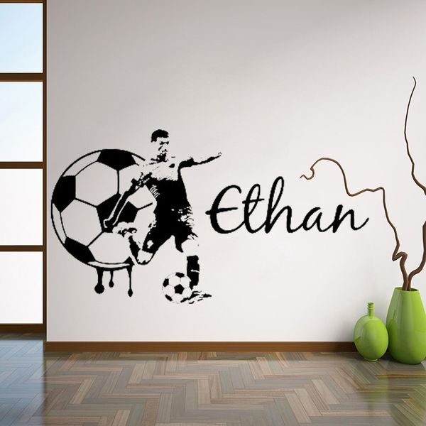 Futebol Futebol Nome Grande Futebol de Parede Arte Decaly Vinil Adesivo para Adolescentes Menino Crianças Quarto Decoração Esporte Fotomural Decoração de Casa 2961 210310