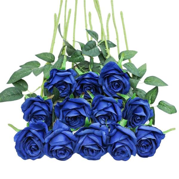 

12pcs artificial roses fake flowers single long stem blooms with rose buds wedding decoration bridal bouquet flower