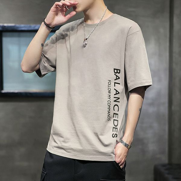 

2021 new summer men fashion popular short sleeve casual cotton t-shirt loose o-neck male printed letter shirts murb, White;black