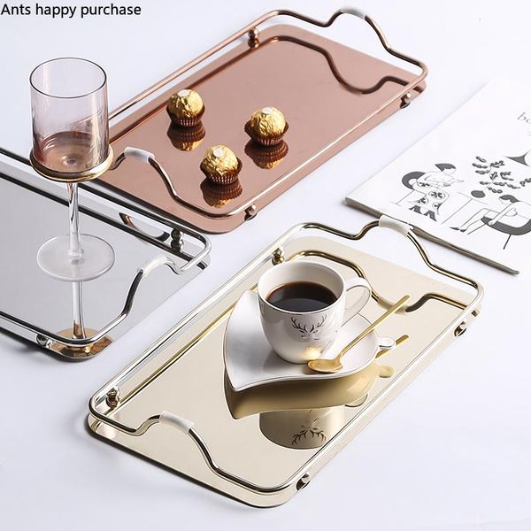

kitchen storage & organization stainless steel rectangular tray home use living room decorative nordic tea plate fruit metal organize disk