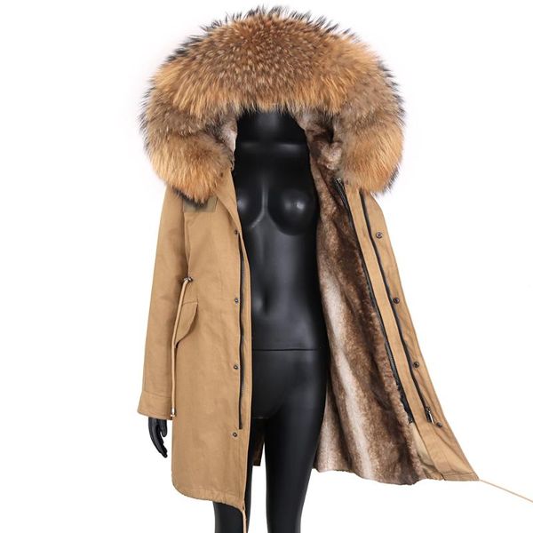 

women's fur & faux 2021 waterproof winter jacket women real coat natural raccoon hooded long parkas outerwear detachable, Black