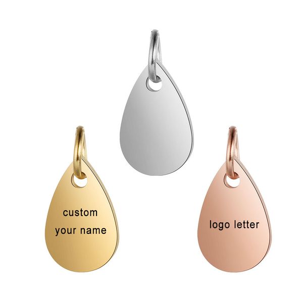 

customized charms for jewelry making gold stainless steel water drop pendant engrave logo letter diy earring bracelet necklace, Bronze;silver