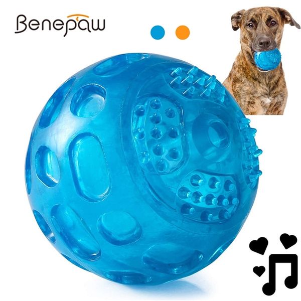 Benepaw Unzerstörbarer Sound-Hundeball, Gummi-Kauspielzeug, schwimmfähig, interaktives Quietschspielzeug für kleine, mittelgroße und große Hunde, zum Spielen 210312