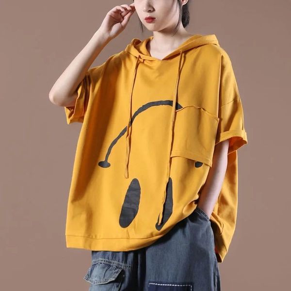 

women's t-shirt short-sleeve shirt, korean casual loose blouse with a hood for the summer a4ed, White