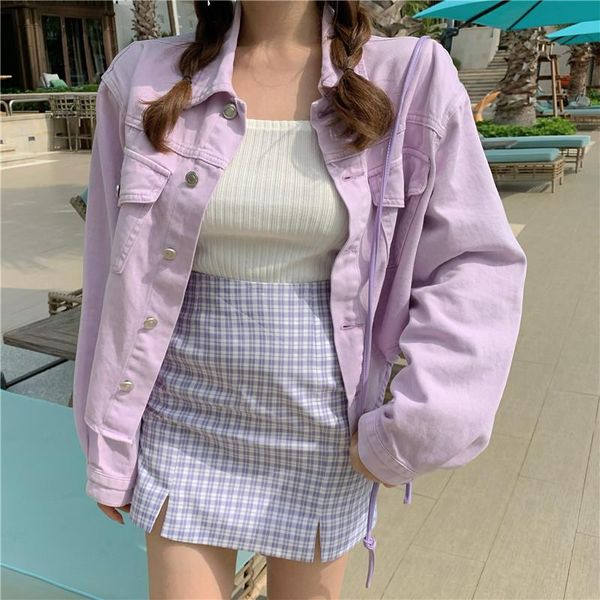 

women's jackets women denim jacket oversize pocket turn down collar violet solid, Black;brown