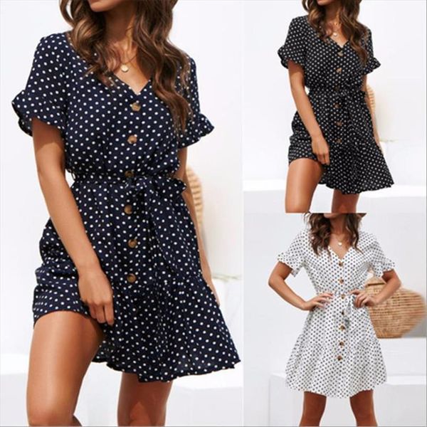 

leopard print summer ruffles women dress short sleeve v neck evening party sweet beach, Black;gray