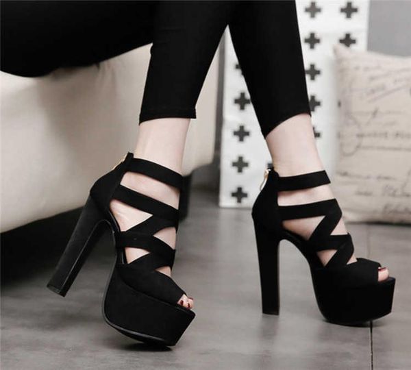 

dress shoes cut out high heel fish mouth sandals in summer of 2021, Black