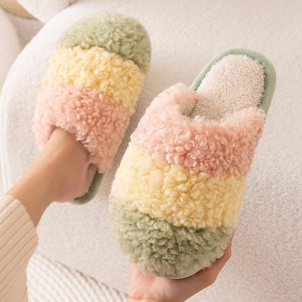 

slippers women men winter warm fur slide cartoon hedgehog thick soft sole ladies boys girls home indoor cotton shoes, Black