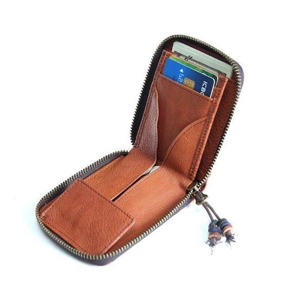 

card holders holder leather s zipper wallet change purses travel coin purse retro portable durable wholesale, Brown;gray