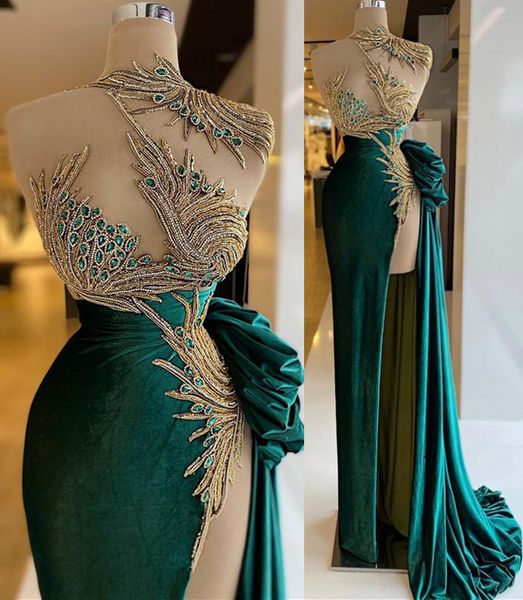 

2022 plus size arabic aso ebi dark green luxurious prom dresses beaded crystals velvet evening formal party second reception birthday engage, Black
