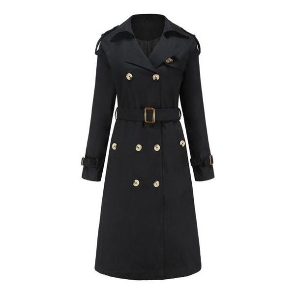 

women's trench coats uk brand simple classic long coat spring autumn with belt chic female windbreaker women overcoat fall, Tan;black